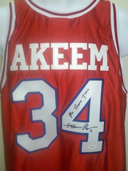 Hakeem Olajuwon Signed Houston Phi Slama Jama Jersey w/ insc JSA
